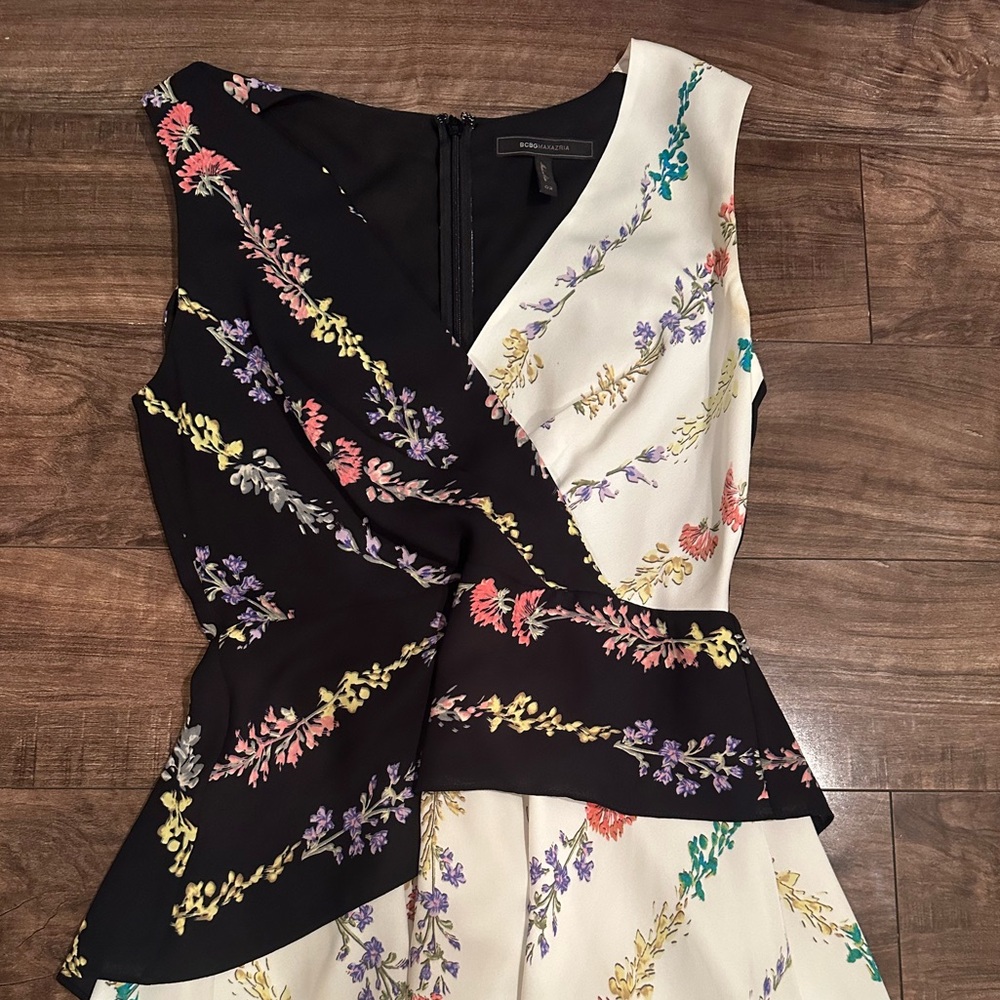 BCBGMaxAzria Black and Cream Asymmetrical Maxi Dress